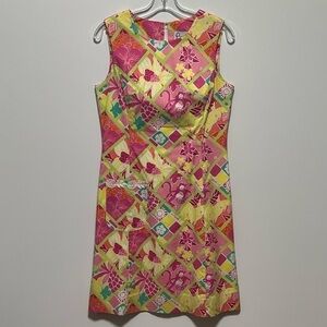 Lilly Pulitzer Vintage preppy Rock Hula Monkey Cotton Lined Sheath Dress Pocket